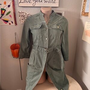 White House Black Market Olive Green Utility Belted Jacket